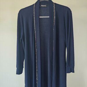 Moda VERONA Navy Stole-Like Long Sleeve Knit Sheath Overlay Dress Jacket w/Beads